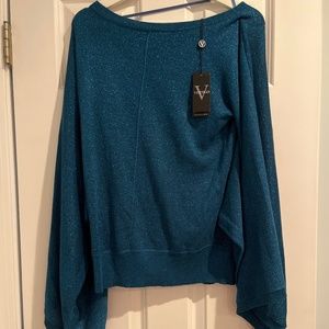 NWT Vertigo - Teal glitter boatneck sweater